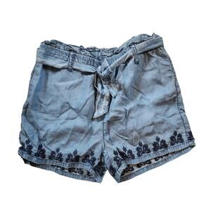 Buttons Womens Pull On Paperback Chambray Shorts Size S Tie Belt Embroidered